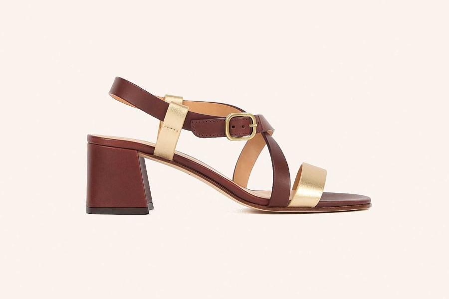 Best Heschung Sofia Sandal Tobacco/Gold Calfskin